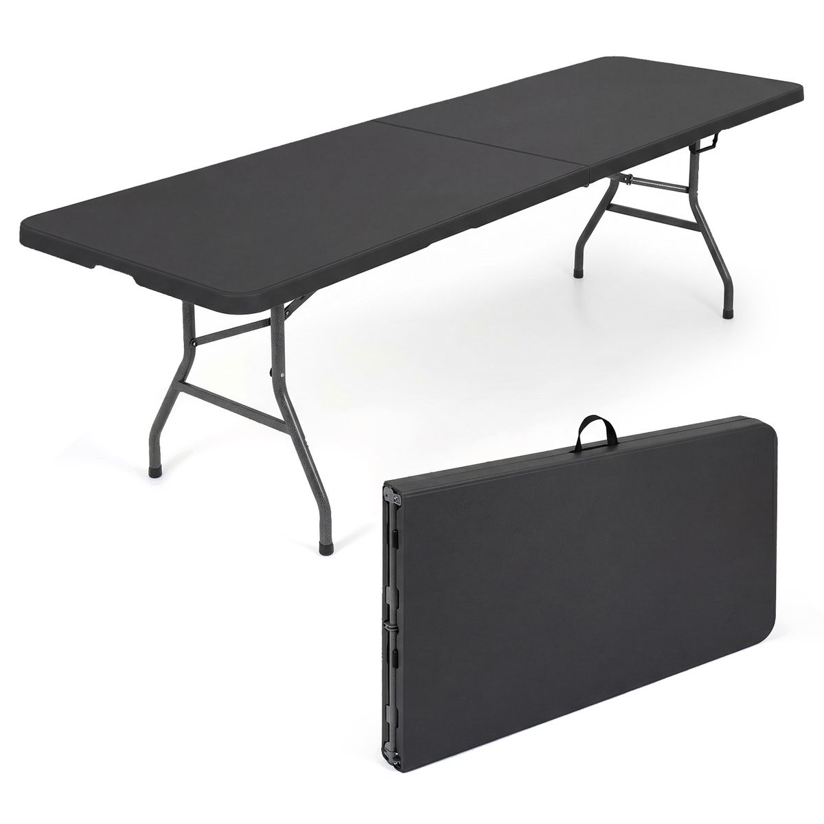 Table de jardin pliante Coast - pour 10 personnes - poignée de transport - noire - 244 x 75 cm