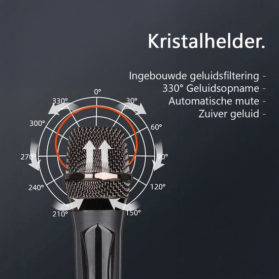 Tech Essentials Microphone sans fil - USB-C rechargeable - Portée extra - Karaoké - ASMR - Studio - Convient à la boîte de fête - Jack 3,5-6,3 mm