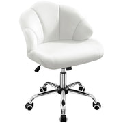 Yaheetech Chaise de bureau en forme de coquillage - avec fonction pivotante, hauteur réglable par vérin à gaz et dossier rembourré - pour le bureau à domicile et la chambre à coucher - polyester blanc et métal - 60 x 60 x 76,5-86 cm