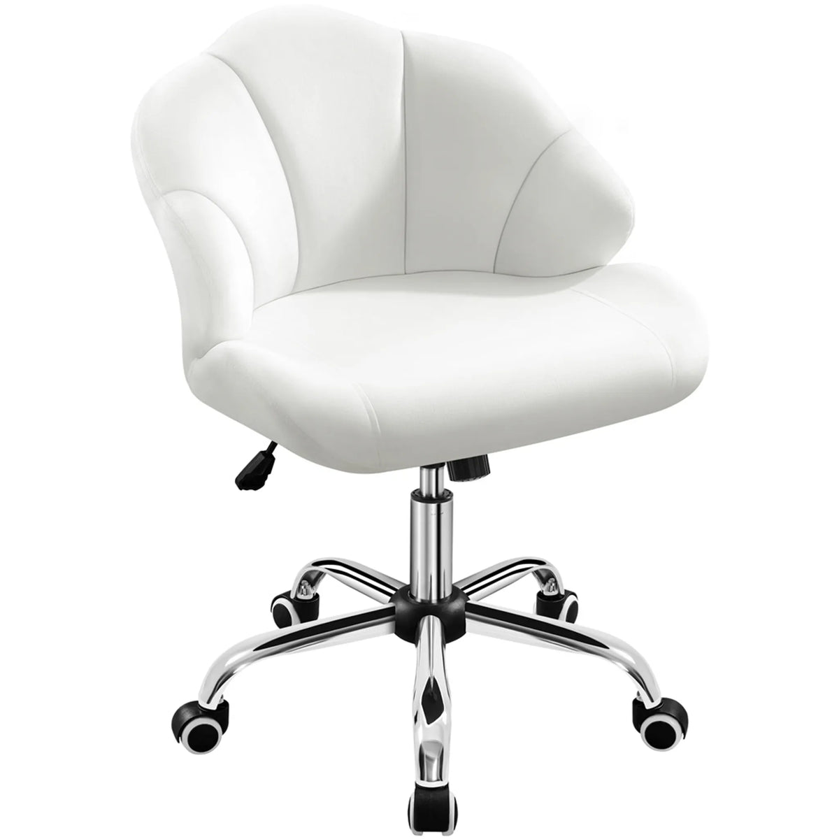 Yaheetech Chaise de bureau en forme de coquillage - avec fonction pivotante, hauteur réglable par vérin à gaz et dossier rembourré - pour le bureau à domicile et la chambre à coucher - polyester blanc et métal - 60 x 60 x 76,5-86 cm