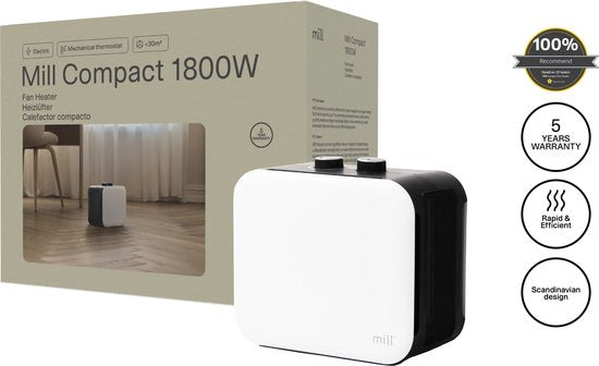 Mill - CUS1800MECW - radiateur soufflant design - 2 réglages - jusqu'à 30 m² - blanc - garantie de 5 ans