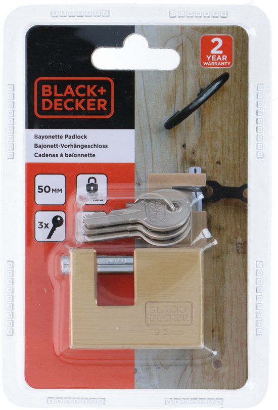 BLACK+DECKER Cadenas - 50mm - 3 clés incluses - Laiton massif