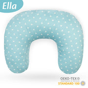 Coussin d'allaitement - de grossesse - Ella- soie - Bleu avec des cœurs