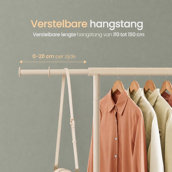 Porte-vêtements O'DADDY® - Porte-vêtements à roulettes - Porte-vêtements en métal - Porte-vêtements - Porte-vêtements - Portemanteau - Tringle à vêtements - Porte-vêtements - Tringle télescopique - Tringle réglable - Stable jusqu'à 130 kg - Beige