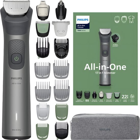 Philips Multigroom Série 7000 – Tondeuse à barbe et corps – 17-en-1 – Technologie BeardSense – Précision de 0,2 mm