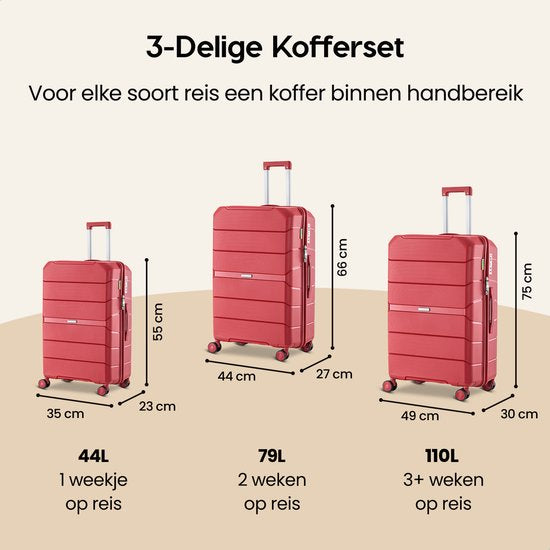 SKYCASES Urban Adventurer - Valise de voyage moyenne - Verrouillage par numéro - 44x27x66cm - 78L - Valise de voyage avec verrouillage de valise - Roues pivotantes - Rouge V2