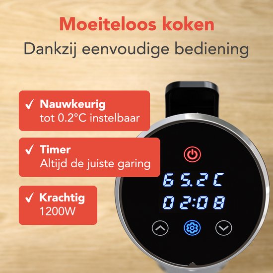KitchenBrothers Stick Sous Vide - Accessoires inclus - 1200 W - 11 x 7,5 x 34,7 cm - Noir/RVS