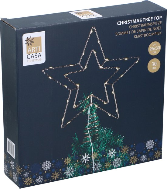 Arti Casa Pointe de sapin de Noël - Pointe de sapin de Noël avec guirlande lumineuse à piles - Pointe lumineuse - Pointe en forme d'étoile pour sapin de Noël - Décoration de Noël LED - Pointe de sapin de Noël rose doré
