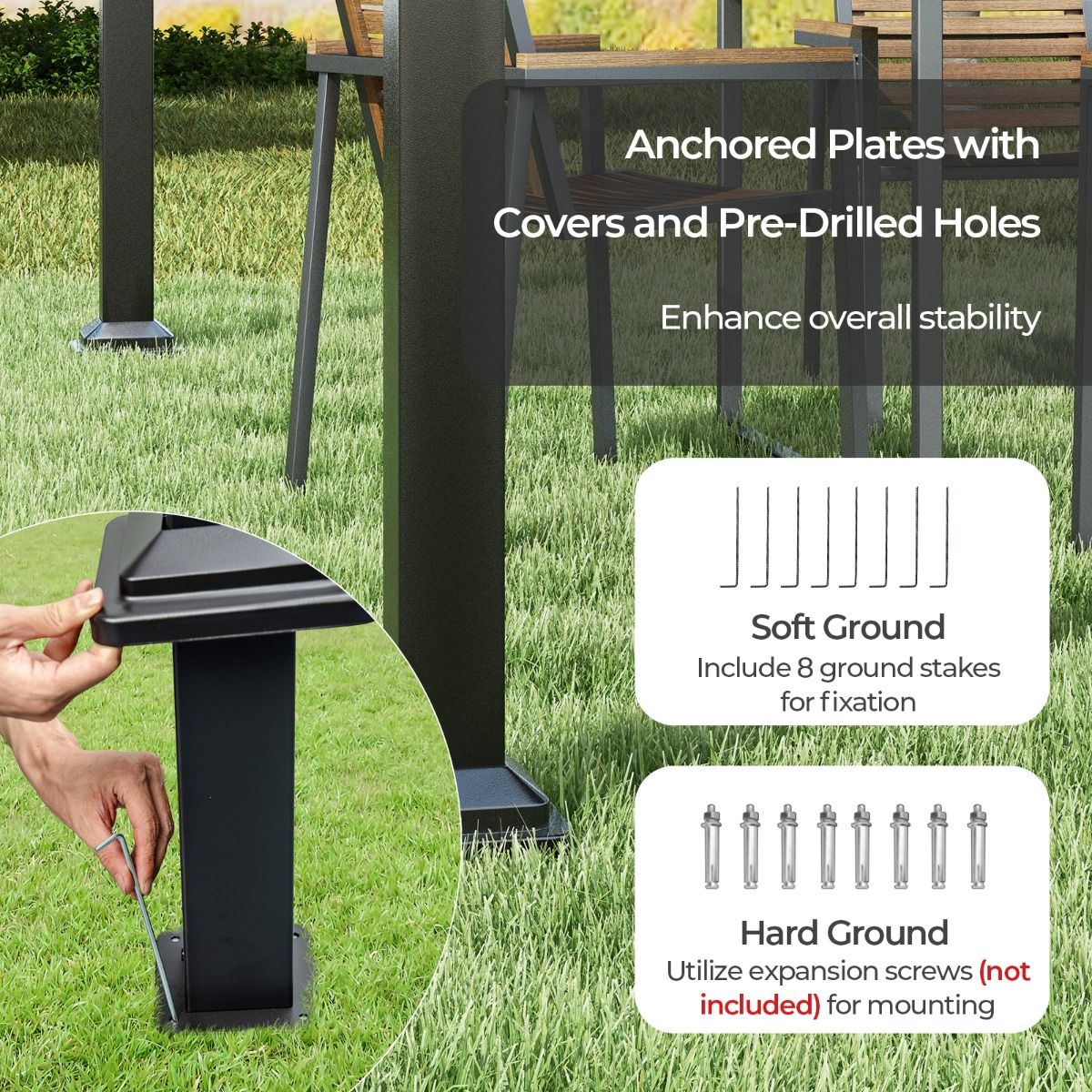 Pergola d'extérieur Coast - auvent rétractable - colonnes métalliques robustes - gris et noir - 310 x 310 cm