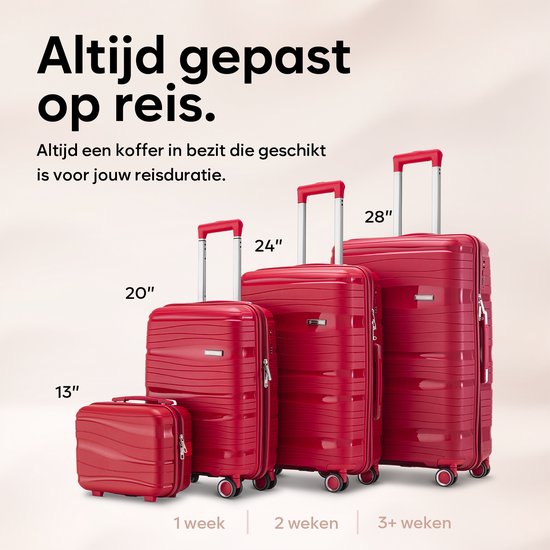 SKYCASES Travelin' Charm - 28-inch Large Travel Suitcase - Number Lock - 41x24x69 cm - 98L - Lightweight, Waterproof & Durable - Red V2