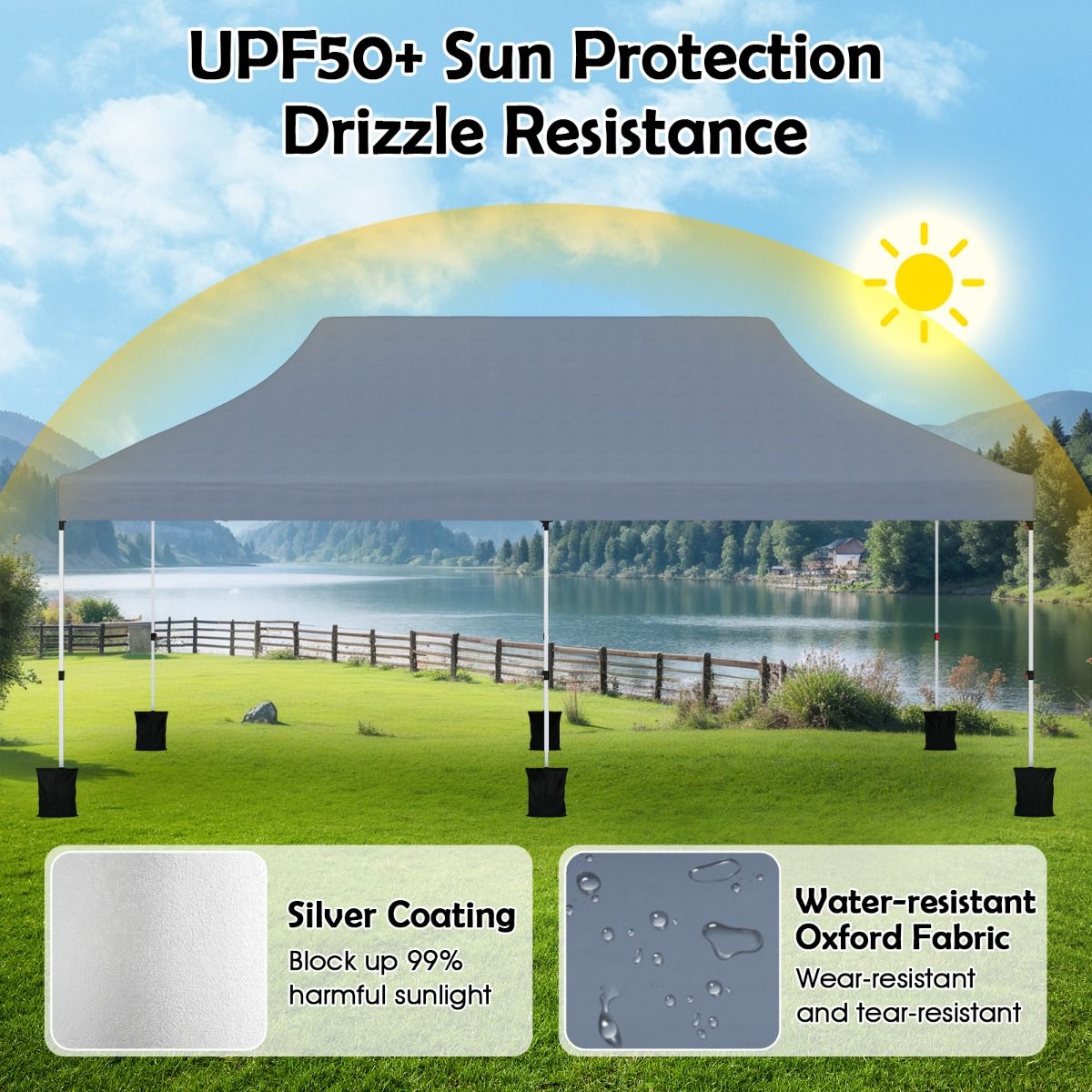 Tente de fête Coast pliable - extensible - imperméable - grise 300 x 600 cm