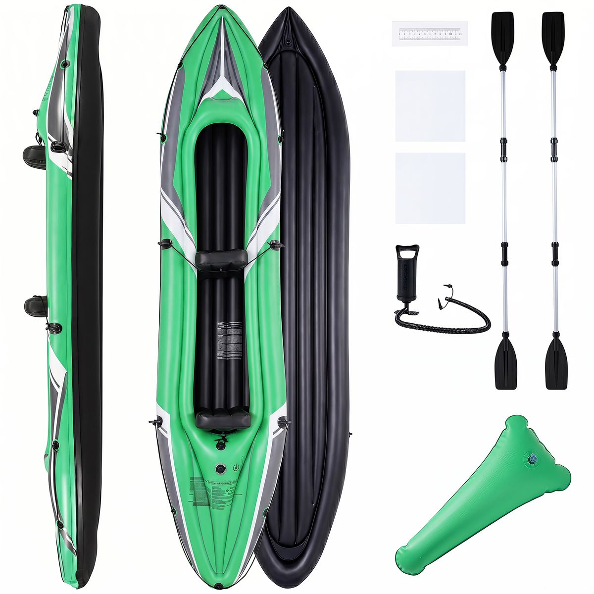 Kayak gonflable Coast pour 2 personnes - PVC renforcé - avec pagaies en aluminium et dossiers - vert/noir 350 x 78 x 47 cm