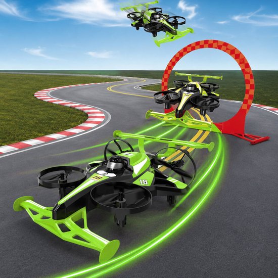 Gear2Play Drive & Fly Drone Racer vert - Drone 2-en-1 qui roule et vole - Accessoires de figures et batterie rechargeable inclus