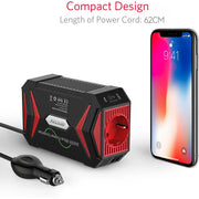 BESTEK Convertisseur à onde sinusoïdale pure - 12 V à 230 V - 300 W - Rouge