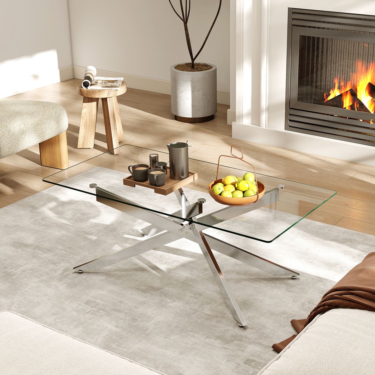 Table basse Coast - verre trempé - design moderne - argent 120 x 60 x 45,5 cm