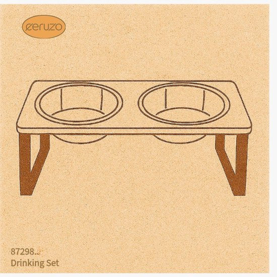 Ceruzo Gamelle double - Petits chiens - Acier inoxydable - Bambou-Métal Standard -33x15x12.5 cm