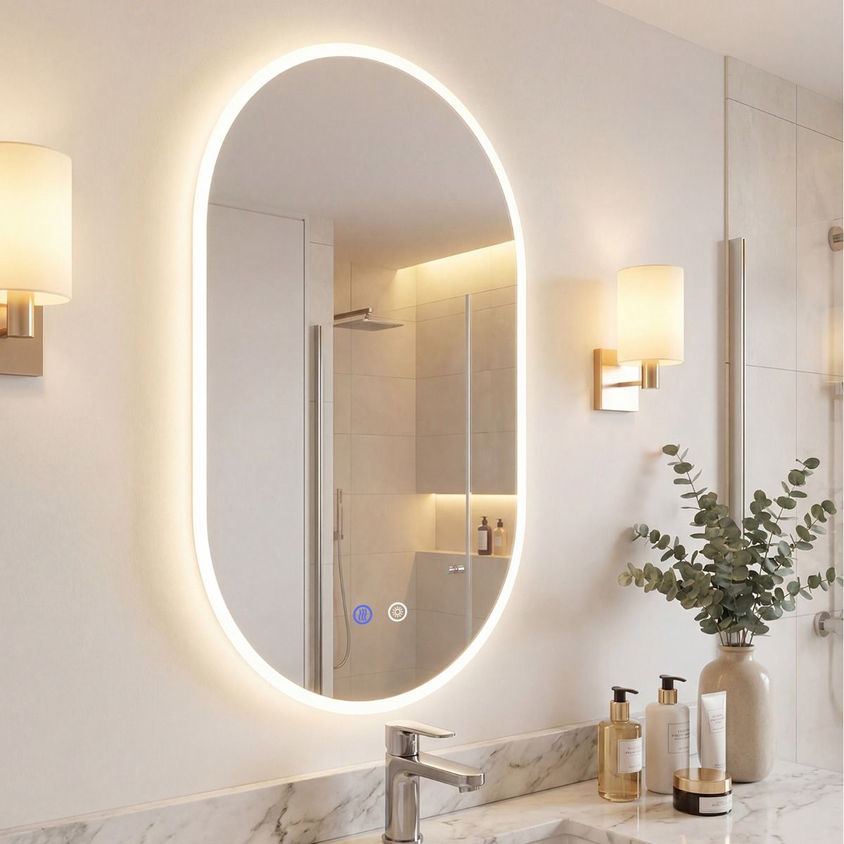 Miroir de salle de bains Coast avec éclairage LED - fonction anti-buée - commande tactile - 90 x 55 cm - argent