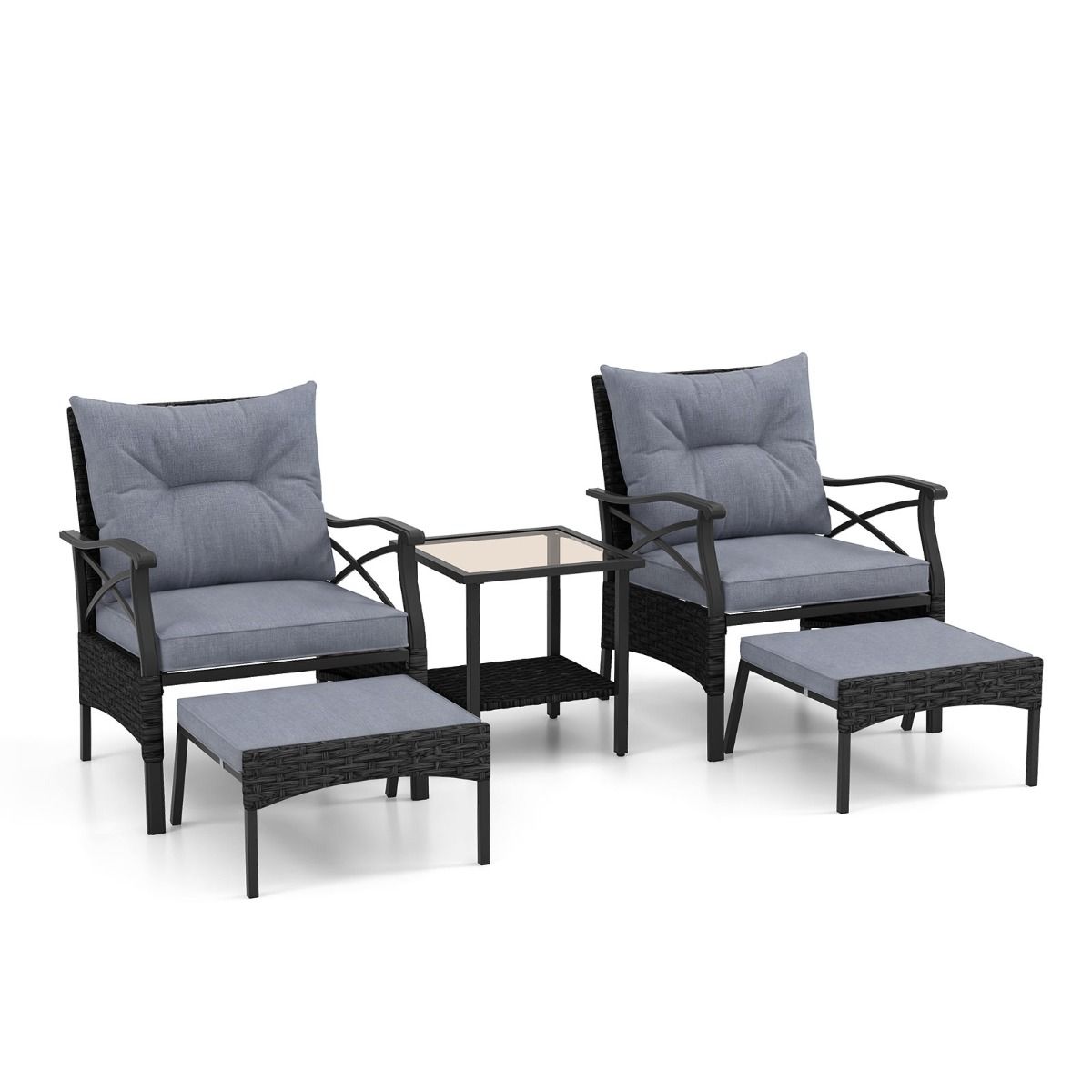 Ensemble de mobilier de jardin Coast 5 pièces - chaises en rotin avec repose-pieds - coussins et table basse - marron mélangé