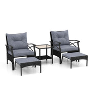 Ensemble de mobilier de jardin Coast 5 pièces - chaises en rotin avec repose-pieds - coussins et table basse - marron mélangé