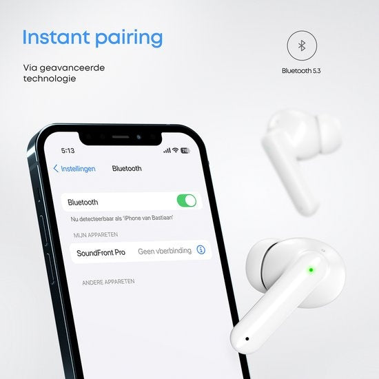 SoundFront Pro Wireless Earbuds - Ecouteurs Bluetooth - Earpods - Convient à Apple et Android - Blanc