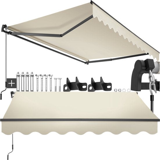 tectake® Sunshade with Articulated Arm - 250 x 200 cm - Store - Protection solaire pour fenêtre, balcon, extérieur - Fixation murale - Résistant à l'eau et aux UV - Beige