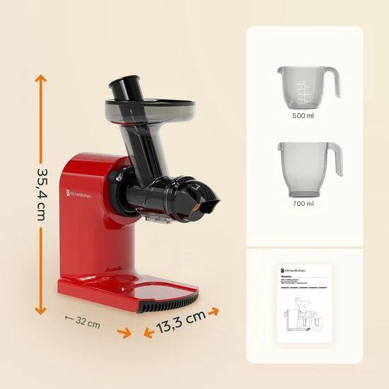 KitchenBrothers Extracteur de jus - Compact - Presse-agrumes - Presse-légumes et fruits - 45 mm - 500 ml - Rouge