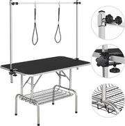 Yaheetech - Table de parage avec double bras de parage - équipée d'un plateau antidérapant, d'un cadre pliable et d'un panier en maille - pour grands chiens et chats - métal noir, cuir synthétique et Mdf - 118 x 60.9 x 177 cm