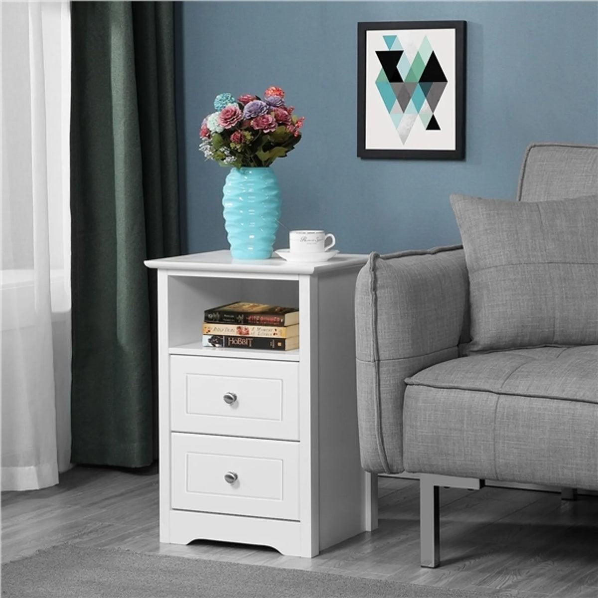 Yaheetech Table de chevet avec 2 tiroirs - 40 x 35 x 60 cm - avec rangement ouvert, design minimaliste et guides lisses - pour chambre à coucher et salon - MDF E1 blanc