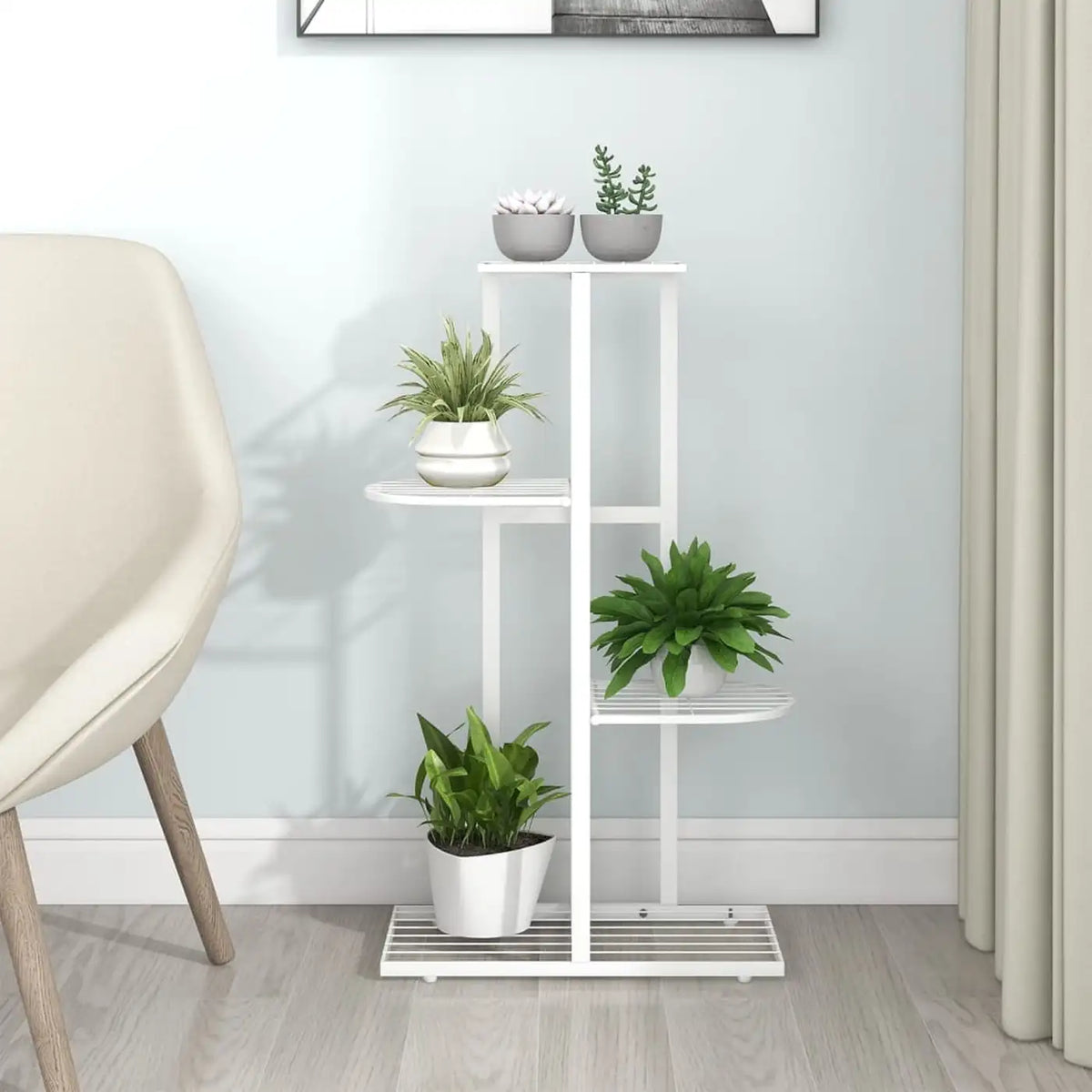 Étagère à plantes MINGHOU à 4 niveaux - Blanche - 22 x 43 x 76 cm - Métal, pour l'intérieur et l'extérieur