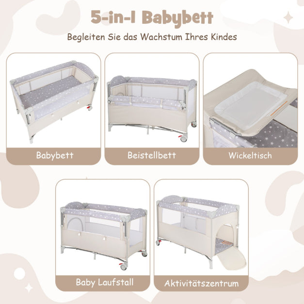 Coast Side Bed - 5 In 1 - Roulettes - Matelas inclus - 125 x 65 x 76 cm - Beige