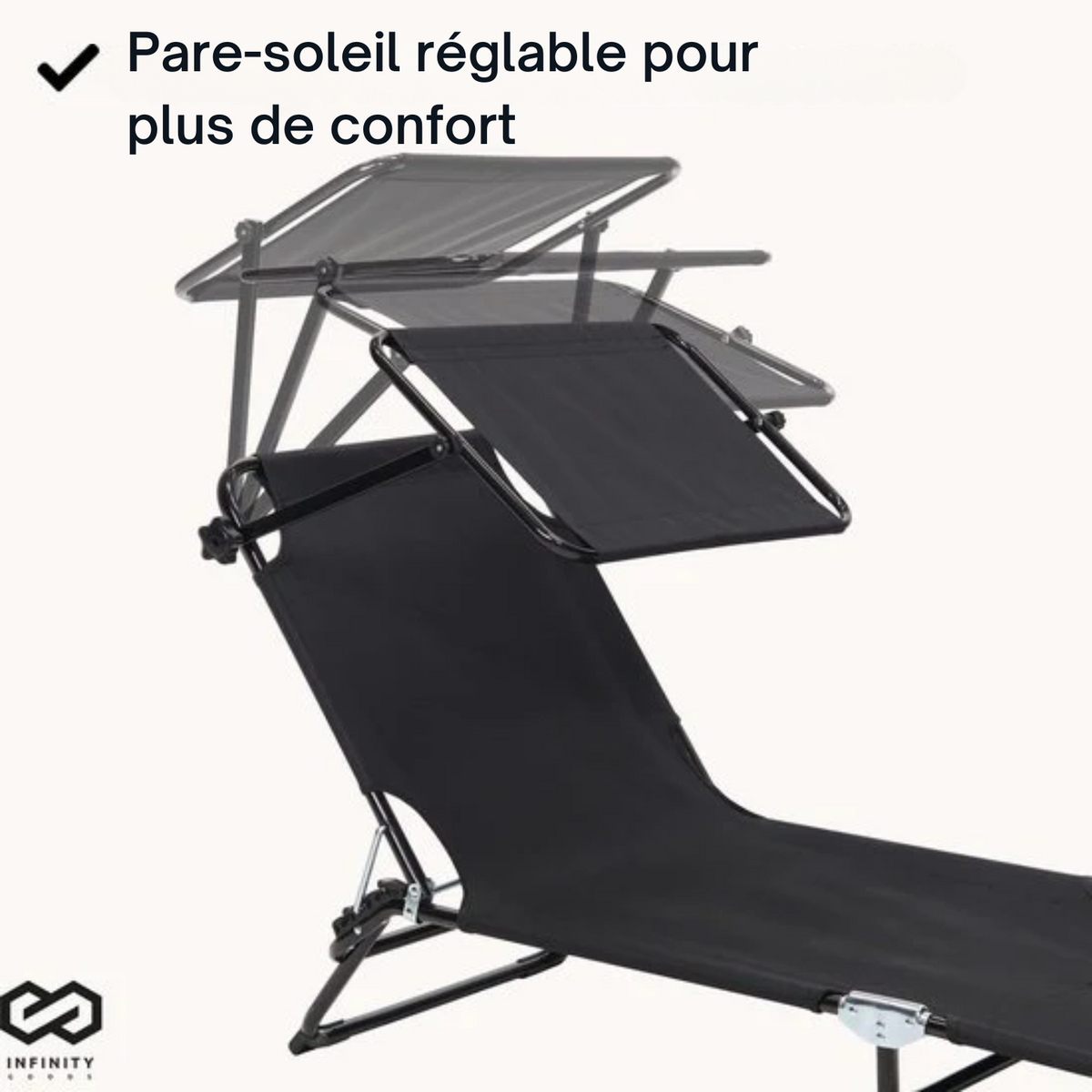 Chaise longue - Infinity Goods - pliable - réglable - jardin - résistant aux intempéries - noir