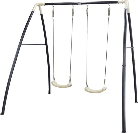AXI Double Balançoire en Métal Anthracite/Crème - Ensemble de balançoires autoportant avec sièges de balançoire en plastique - Ensemble de balançoires pour enfants