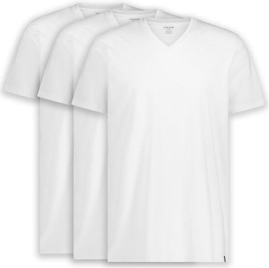 LEBASQ - T-shirt Davis pour homme - Lot de 3 - col en V - extra long - peut servir de sous-vêtement - blanc - XXL - coton