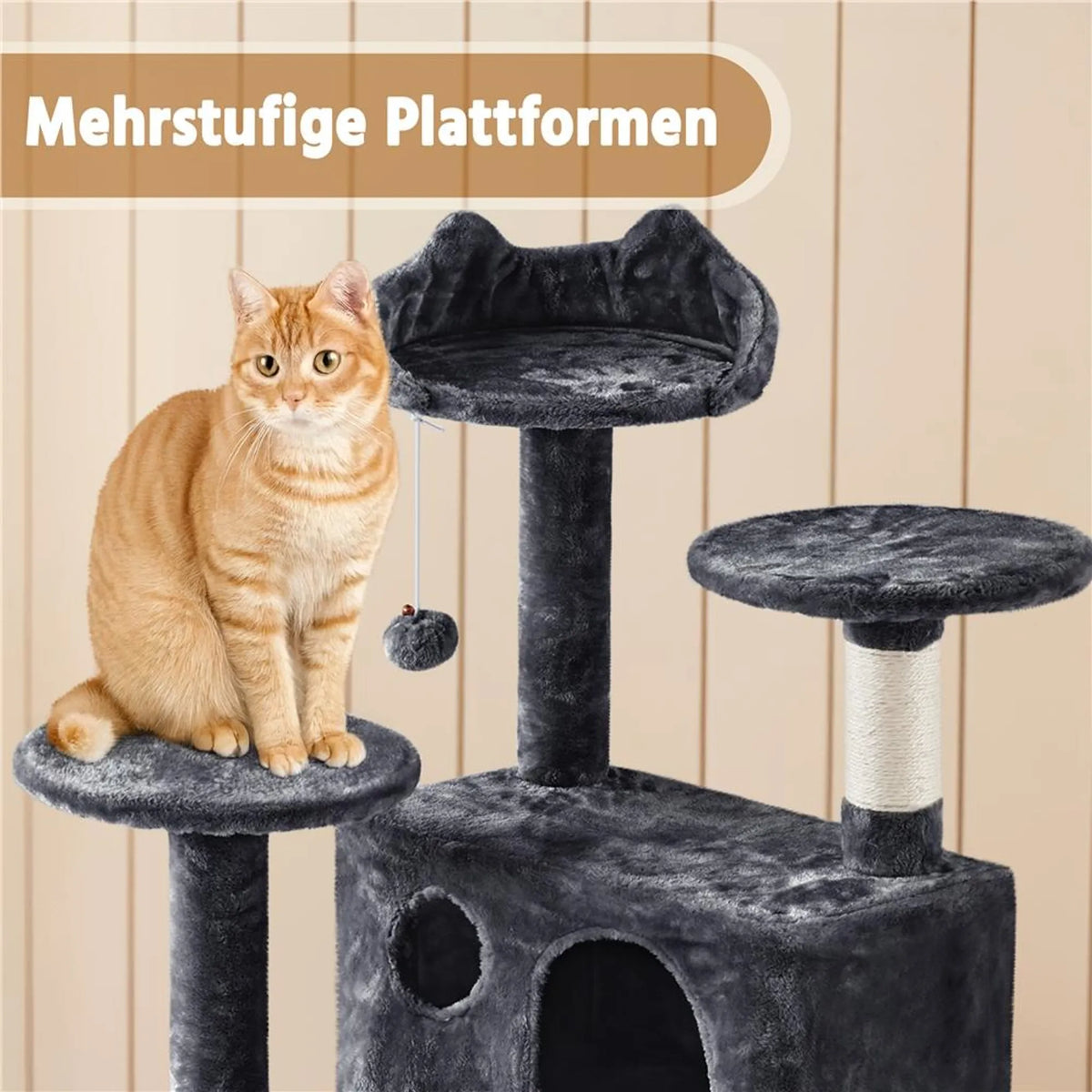 Arbre à chat Yaheetech avec 2 grottes - 158 cm de haut - 49 x 49 cm - Noir