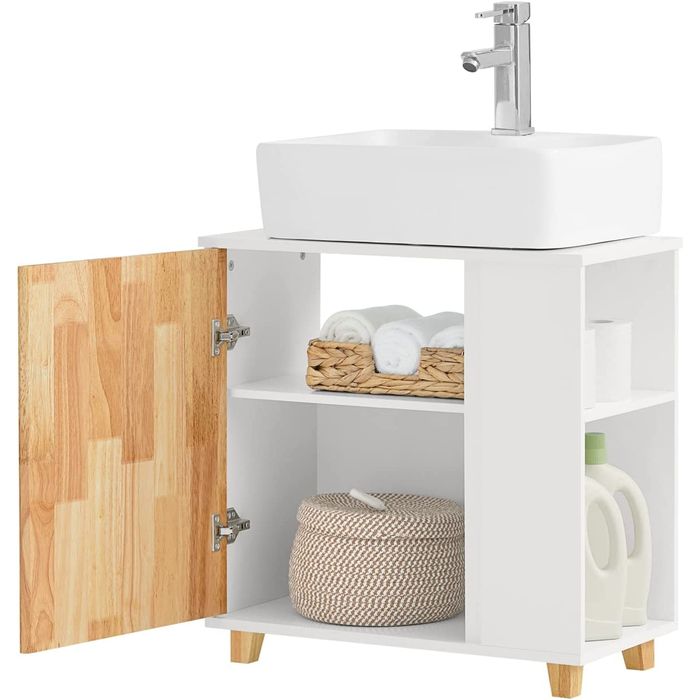 SoBuy - Meuble sous évier avec 1 porte et 2 compartiments latéraux - 60 x 30 x 60 cm - Max. 30KG - Blanc