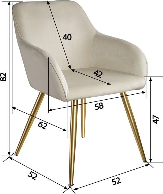 tectake® - Chaise Marilyn aspect velours - crème/doré - 404623