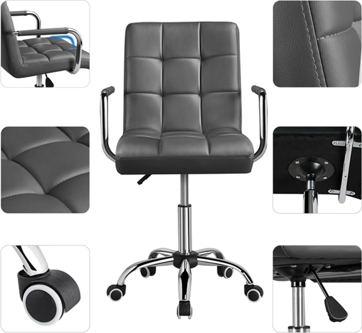 Chaise de bureau Yaheetech Luxe en simili cuir, 88,5-103 cm – Gris élégant – Polyuréthane et acier