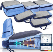 Packing Cubes Set of 7 - avec compression pour valise et sac à dos incl. sac d'emballage, Mariner's Azure - Blue
