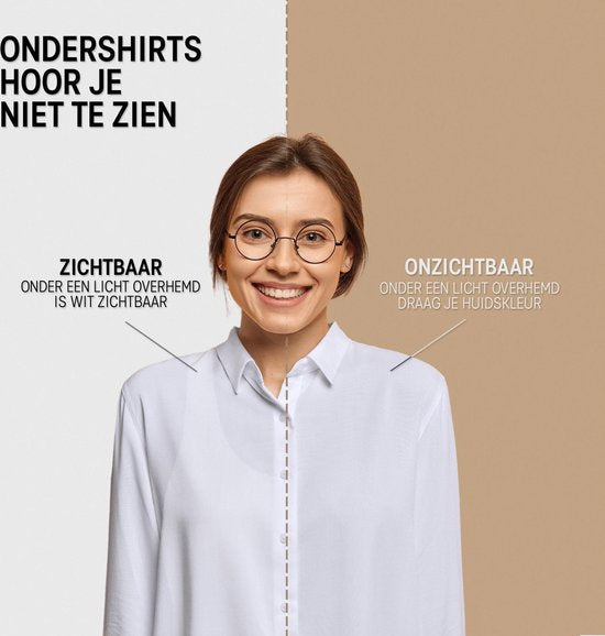 Tsirt anti transpiration - Fibershirts® - Coussinets d'aisselles cousus - Maillot de corps - beige - Col rond - Femme - Taille XS