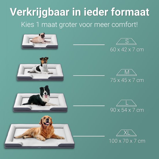 Lit orthopédique pour chien CozySense® - 90 x 54 cm - Taille L - Lit imperméable avec housse lavable - Peut servir de coussin pour cage - Blanc