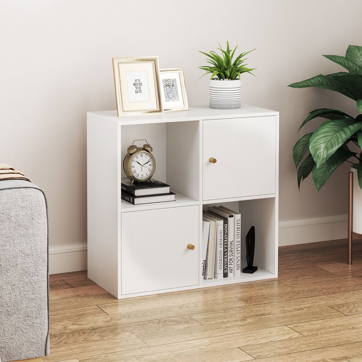 Bibliothèque Coast à 4 compartiments - avec dispositif anti-basculement - 2 portes - blanche - 60 x 29 x 60 cm