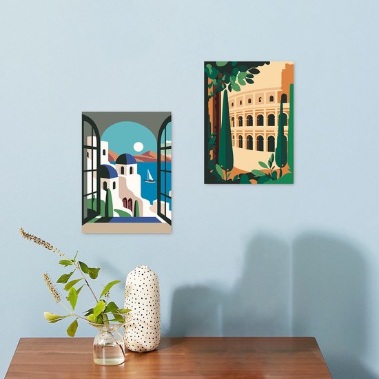 Rubye® Painting By Number Adults - Italy - Including Painting and Brushes - Canvas Painting Canvas Without Frame - Colour by Number - Double Set - 15x20cm
