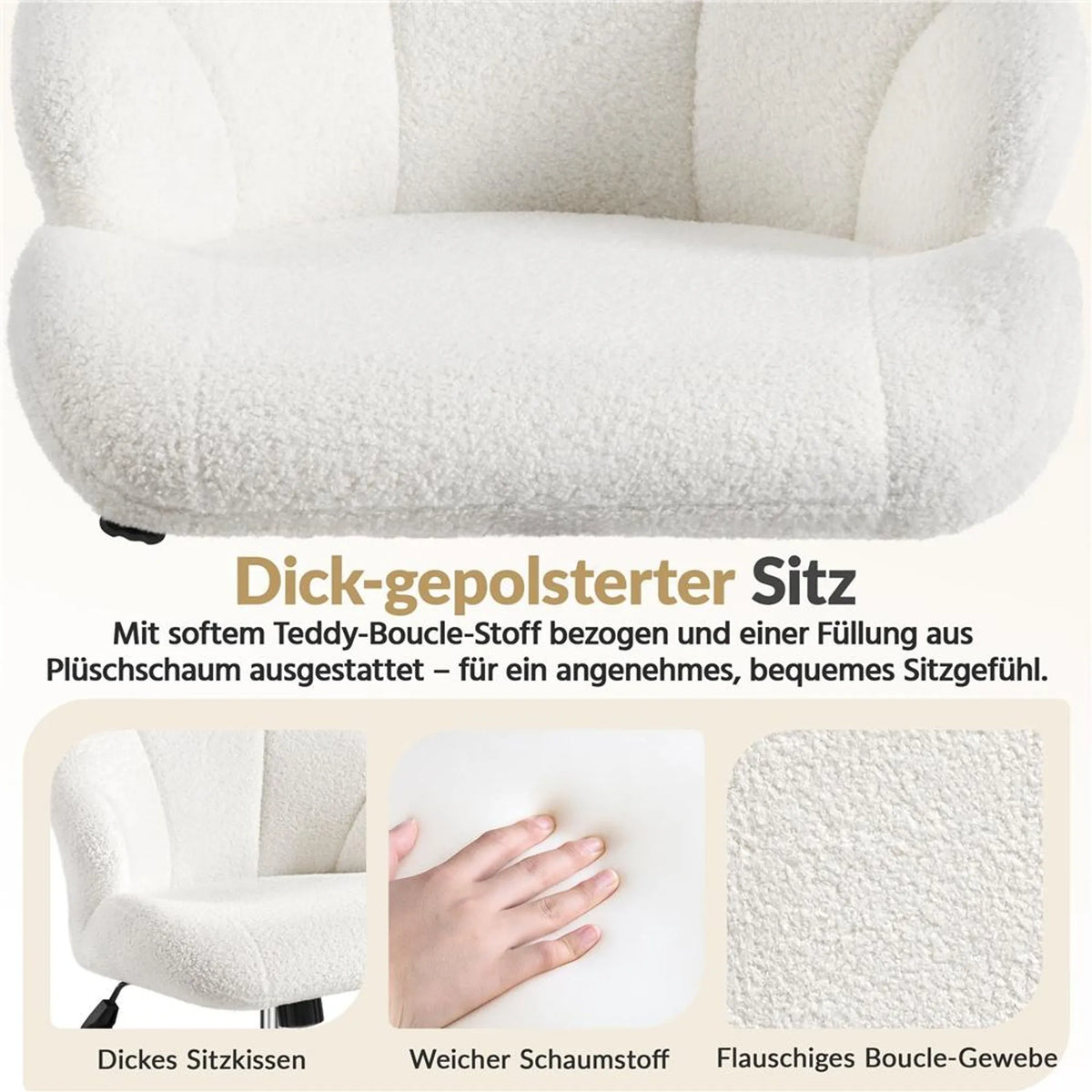 Yaheetech : élégante chaise pivotante au design en coquille, 76,5-86 cm – Blanc neige – Polyester et métal