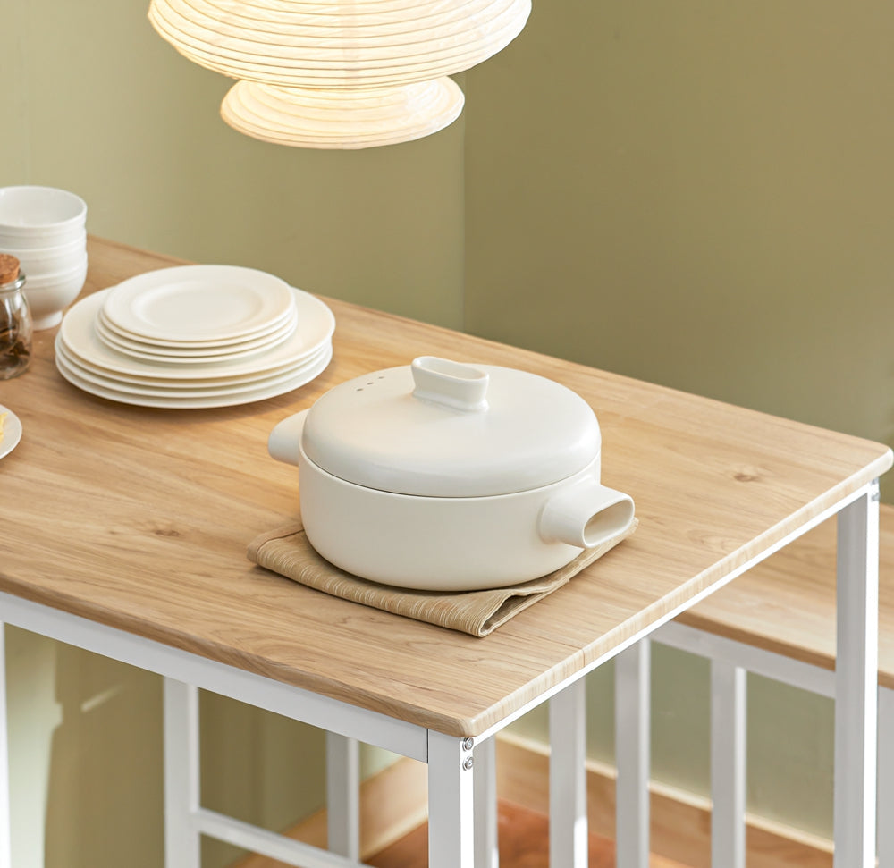 Table de bar et 4 tabourets, SoBuy, Table de cuisine, Moderne, Blanc / Marron
