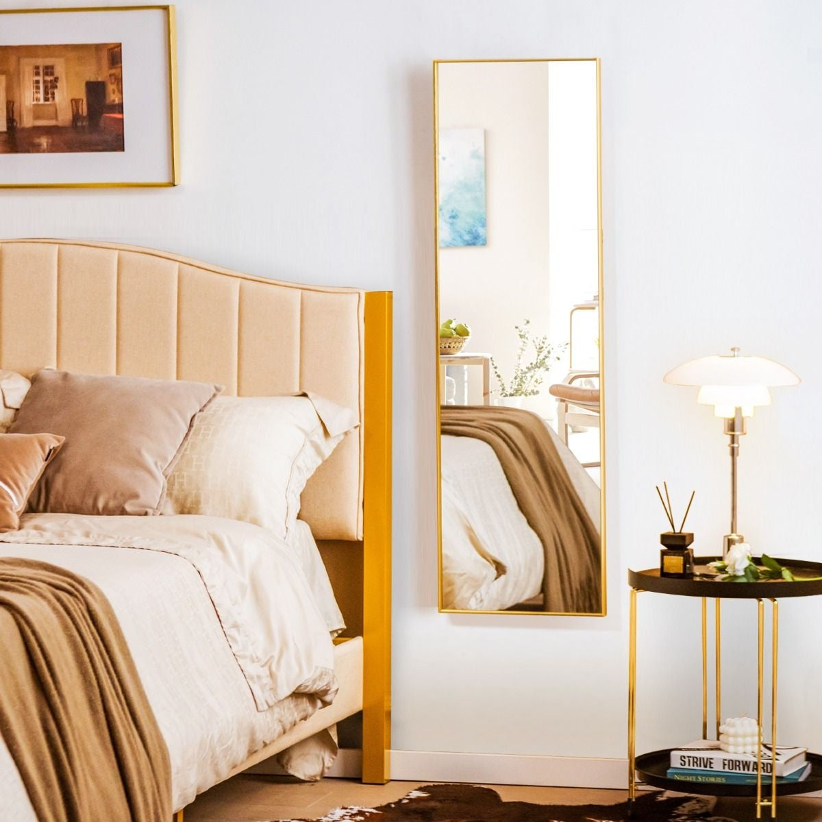 Coast 37 x 120 cm Miroir mural à hauteur d'homme avec crochets réglables en hauteur Miroir mural Golden