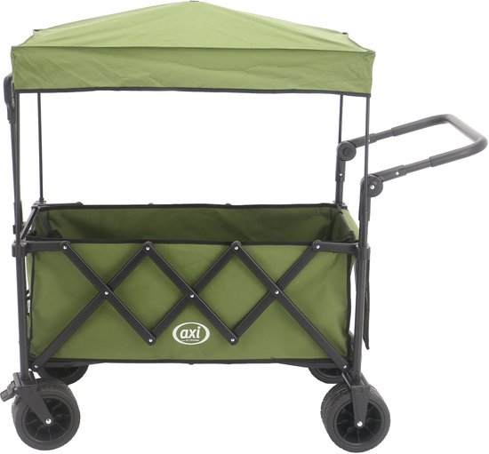 AXI SB221 Chariot pliable avec toit – Vert – Avec barre de traction, freins et housse – Capacité de charge de 100 kg – Facile à transporter – Métal