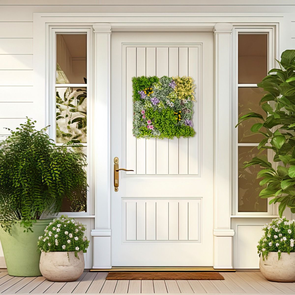 Panneaux muraux Coast avec plantes artificielles - lot de 2 - haie artificielle en 3D - mélange de 10 variétés de plantes - 50 x 50 cm - vert et marron