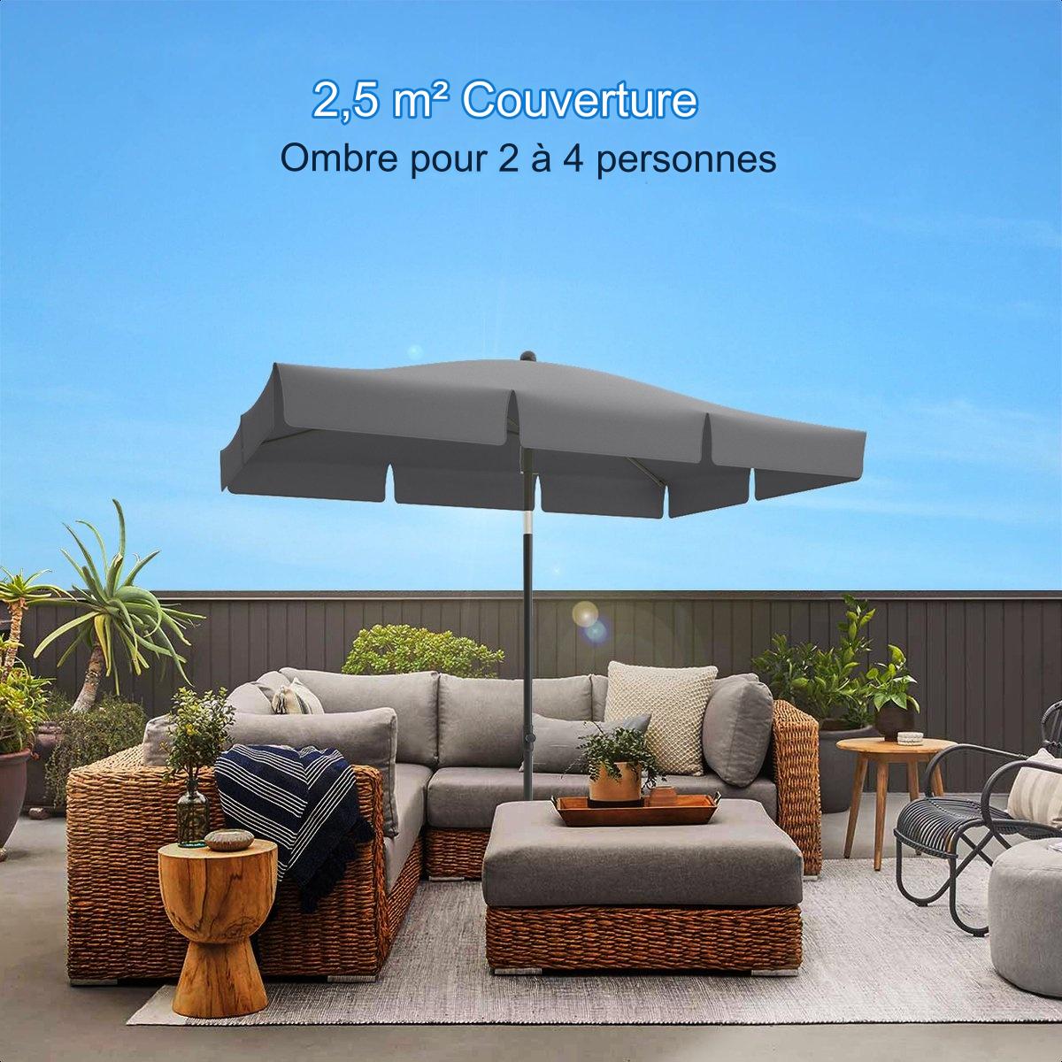 Parasol - LifeGoods - 30° inclinable - Imperméable - Avec housse - 200x125cm - Gris foncé