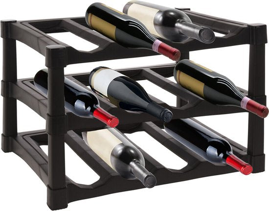 Excellent Houseware Casier à vin / porte-bouteilles - Noir - Plastique - 39 x 30 x 25 cm - pour 12 bouteilles