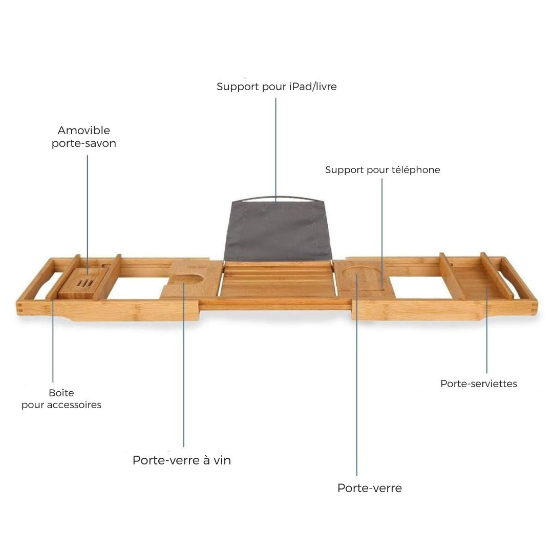 Planche de bain LifeGoods - extensible - pour salle de bain - 74,5 à 108,5 cm - avec support - Bois